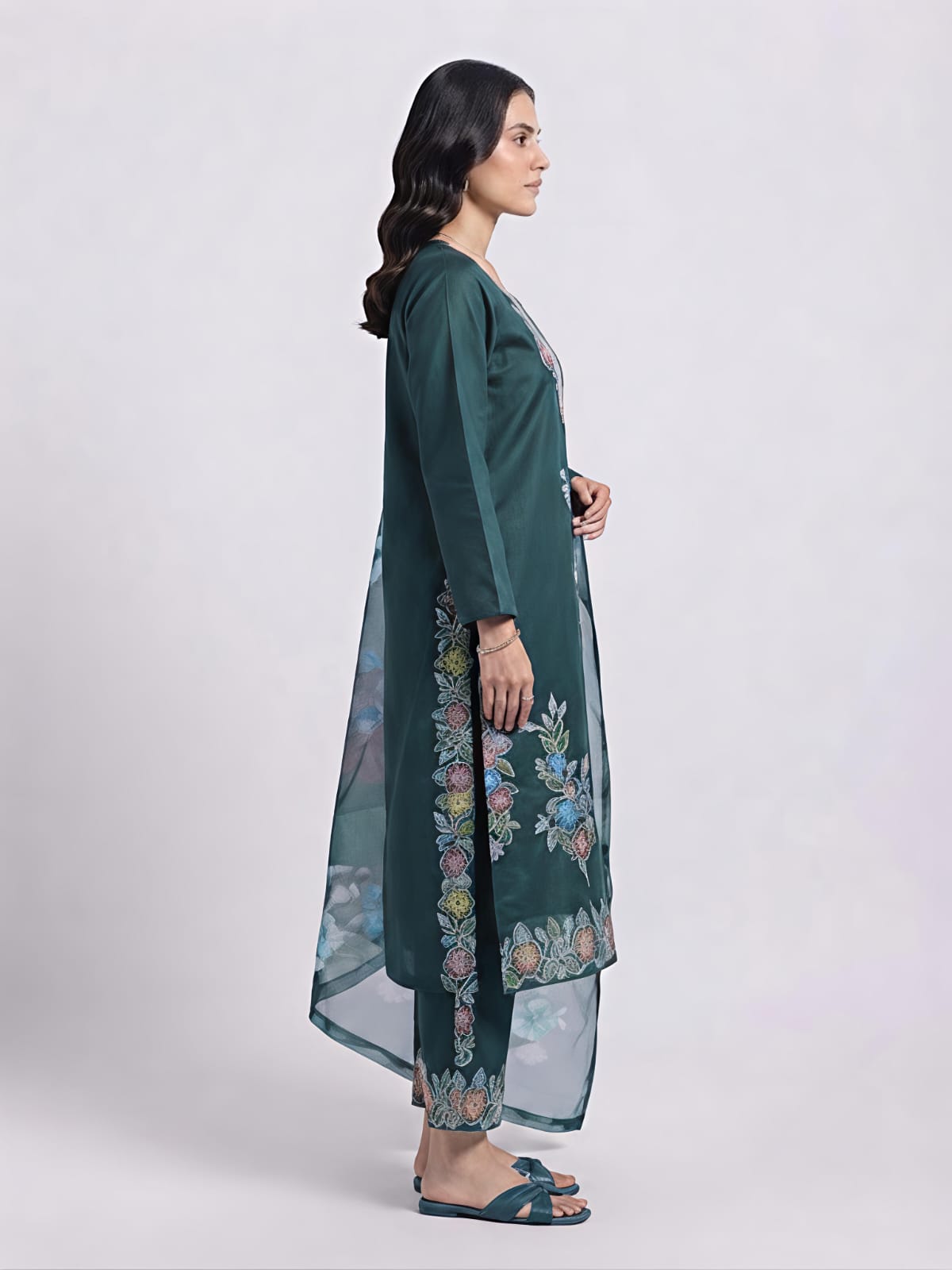 Emerald Green Blossom Embroidered Suit Set