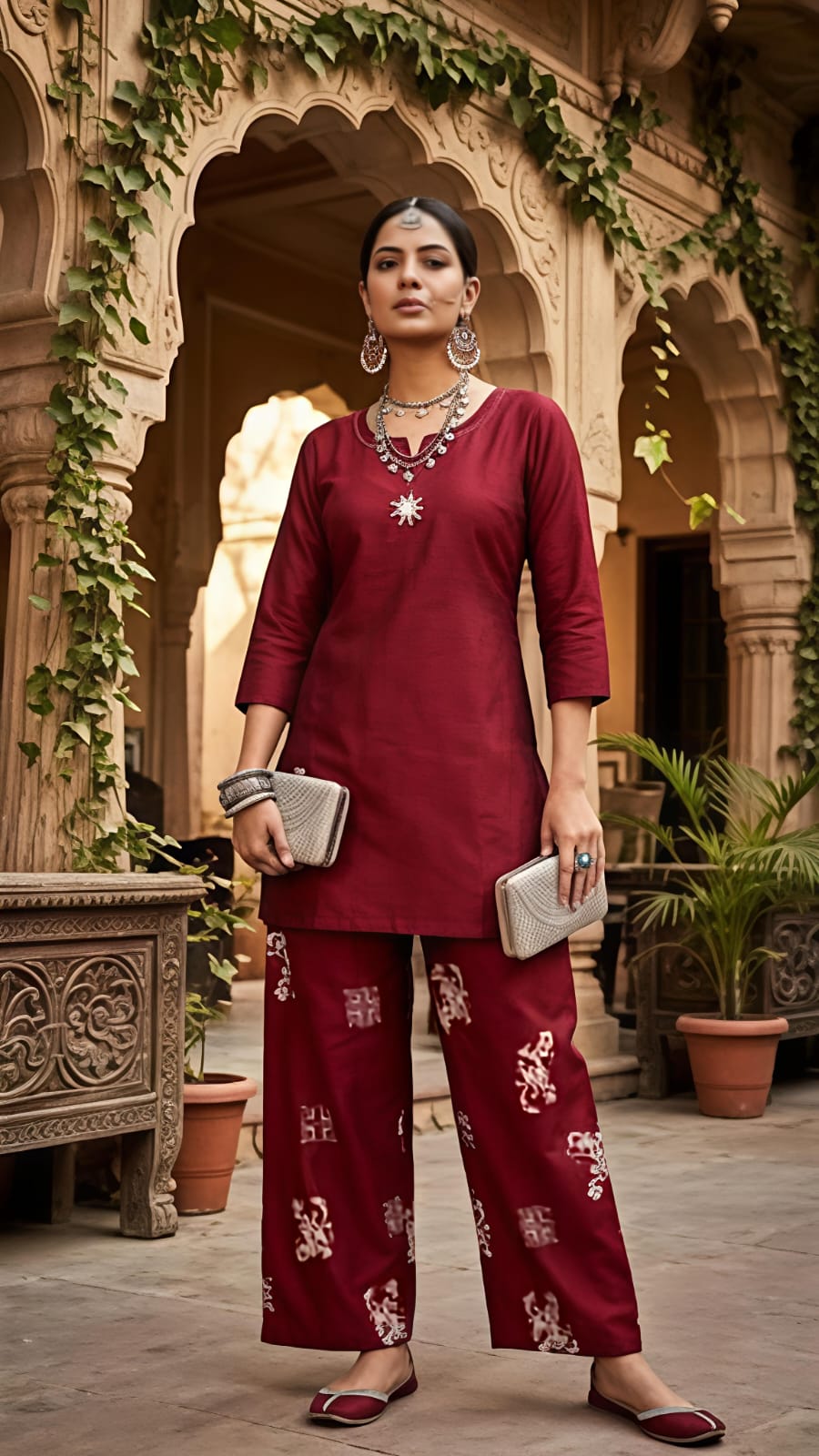 Designer Dabu Cotton Red Co-ord Set
