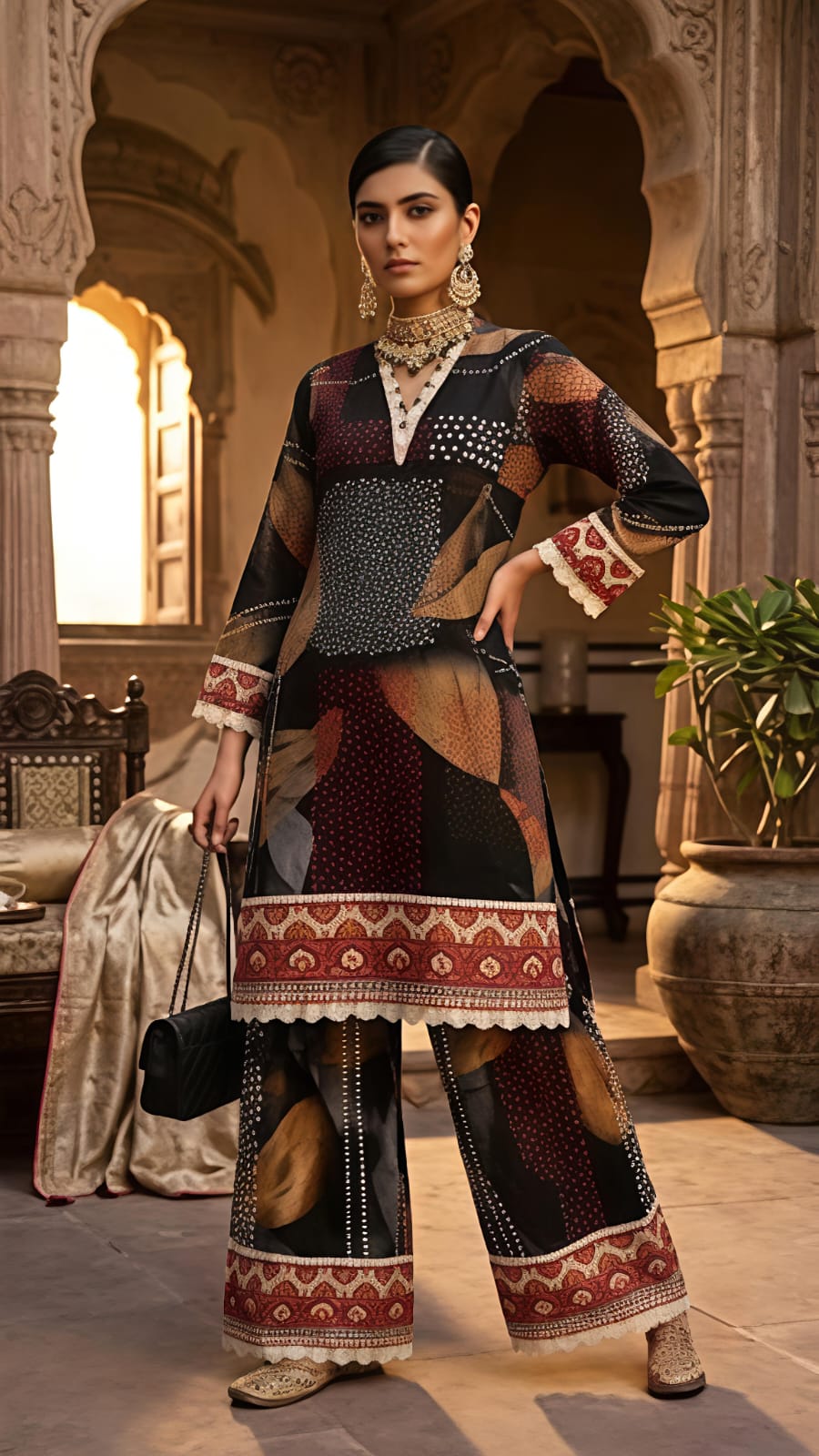 Designer Rayon Black Farshi style Co-ord Set
