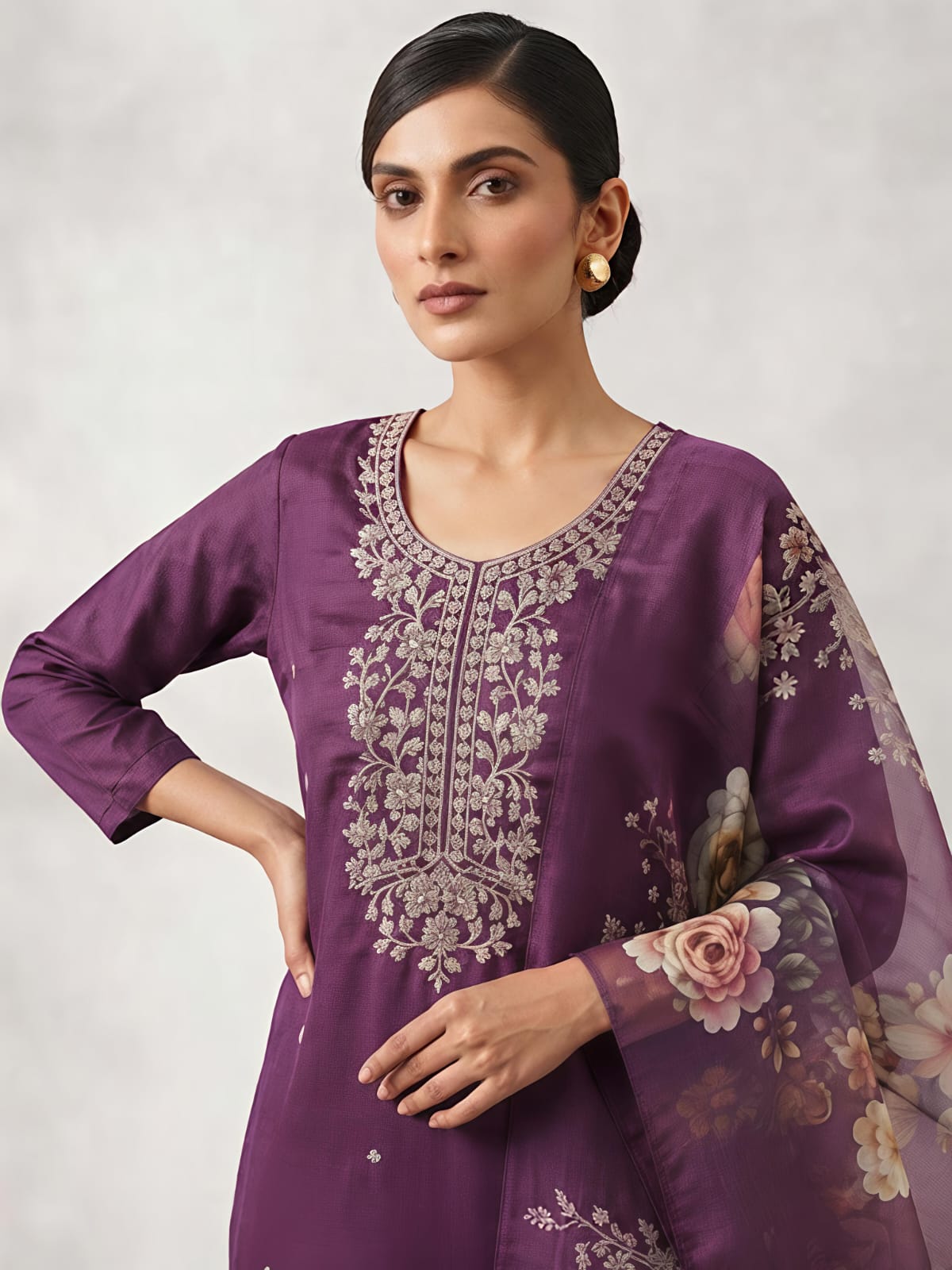 Purple Blossom Designer Embroidered Suit Set for Women