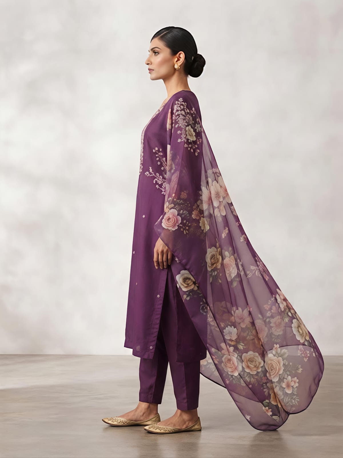Purple Blossom Designer Embroidered Suit Set for Women