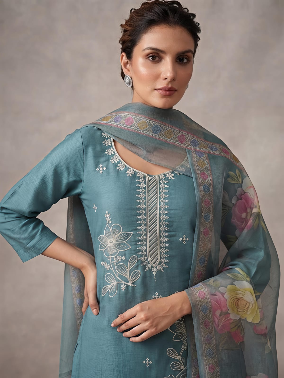 Blue Blossom Designer Embroidered Suit Set for Women