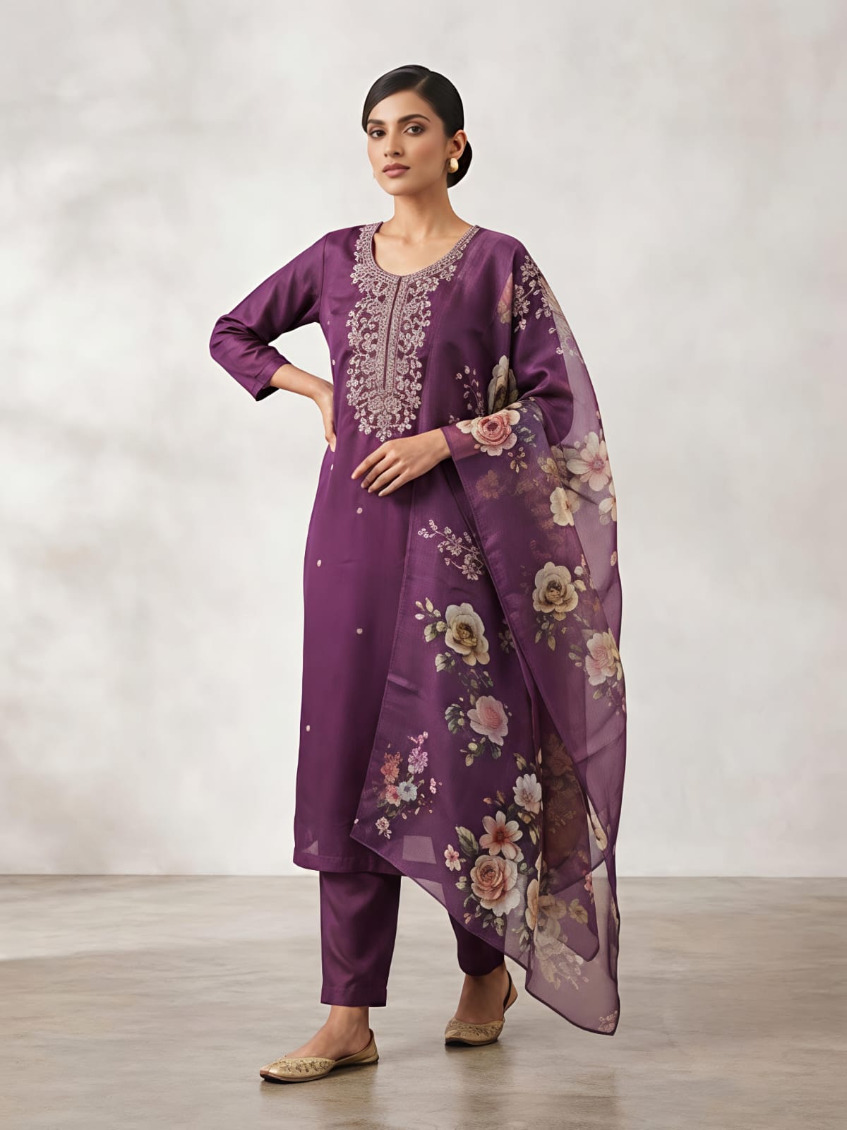 Purple Blossom Designer Embroidered Suit Set for Women