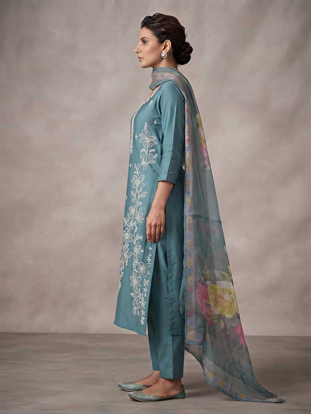 Blue Blossom Designer Embroidered Suit Set for Women