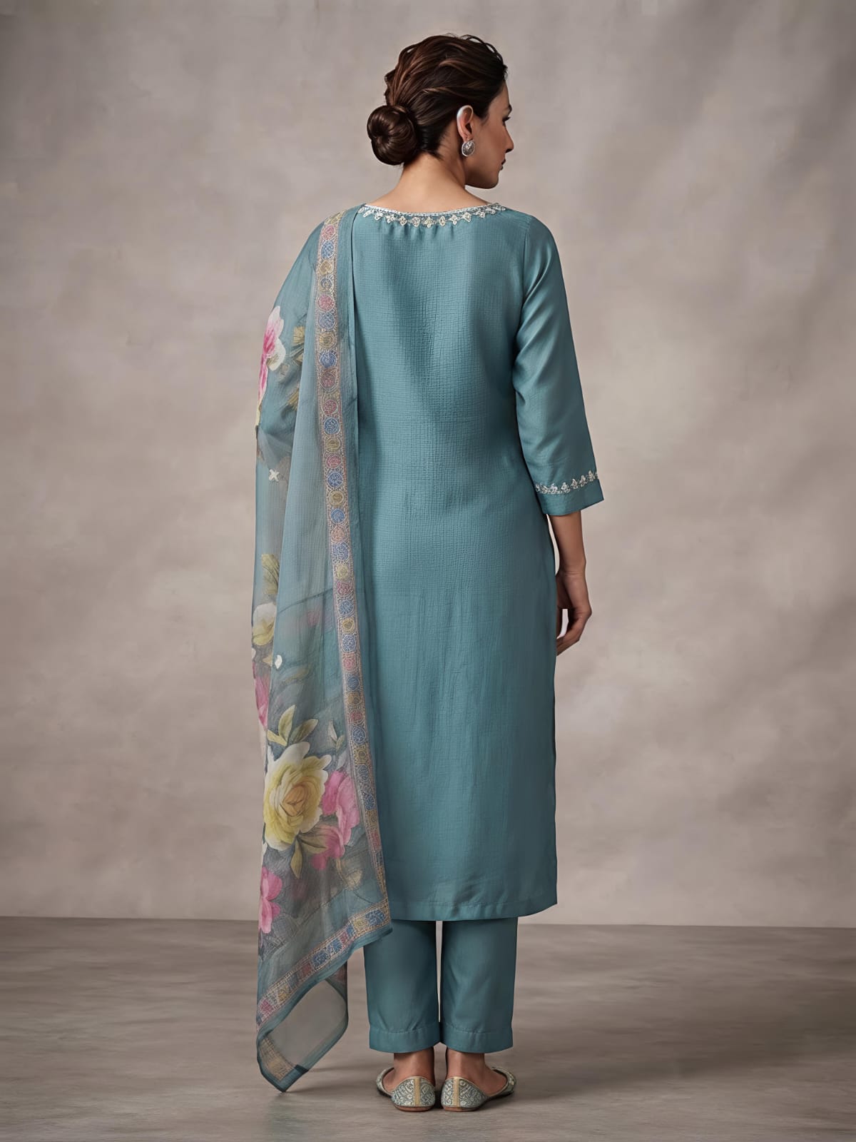 Blue Blossom Designer Embroidered Suit Set for Women