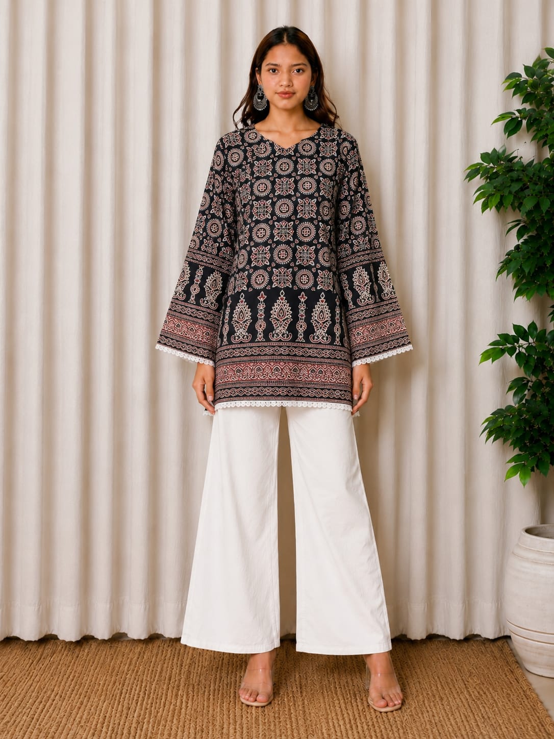 Midnight Heritage Ajrak Cotton Kurti for Women