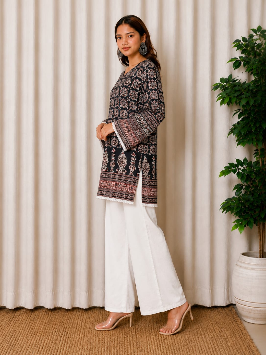 Midnight Heritage Ajrak Cotton Kurti for Women