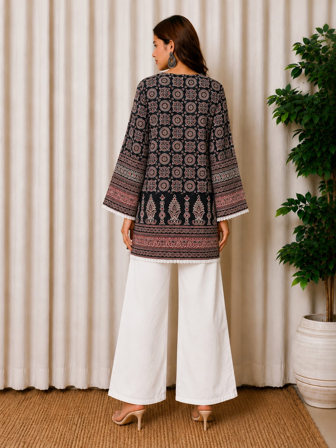 Midnight Heritage Ajrak Cotton Kurti for Women