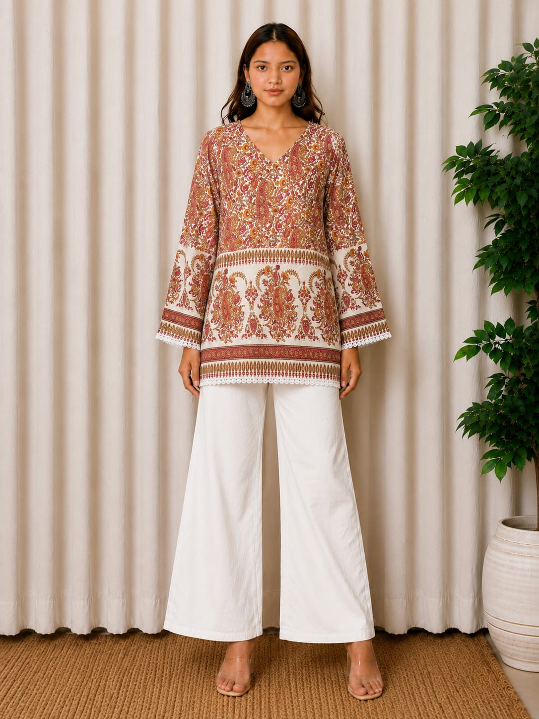 Rustic Bloom Ajrak Cotton Kurti