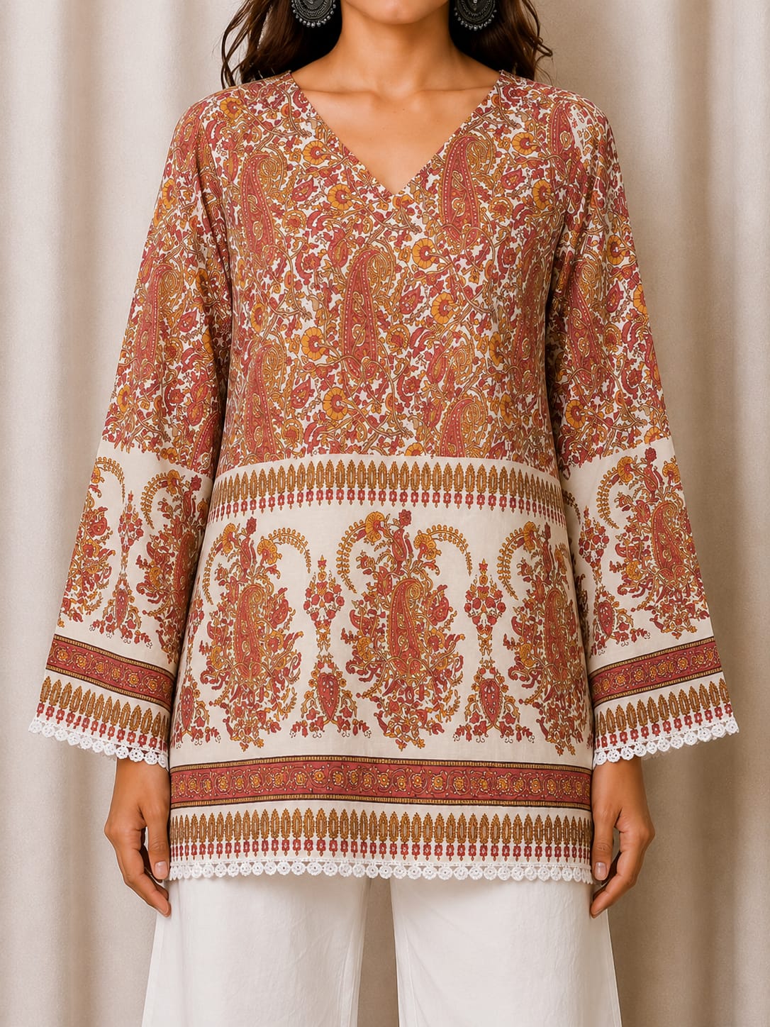 Rustic Bloom Ajrak Cotton Kurti