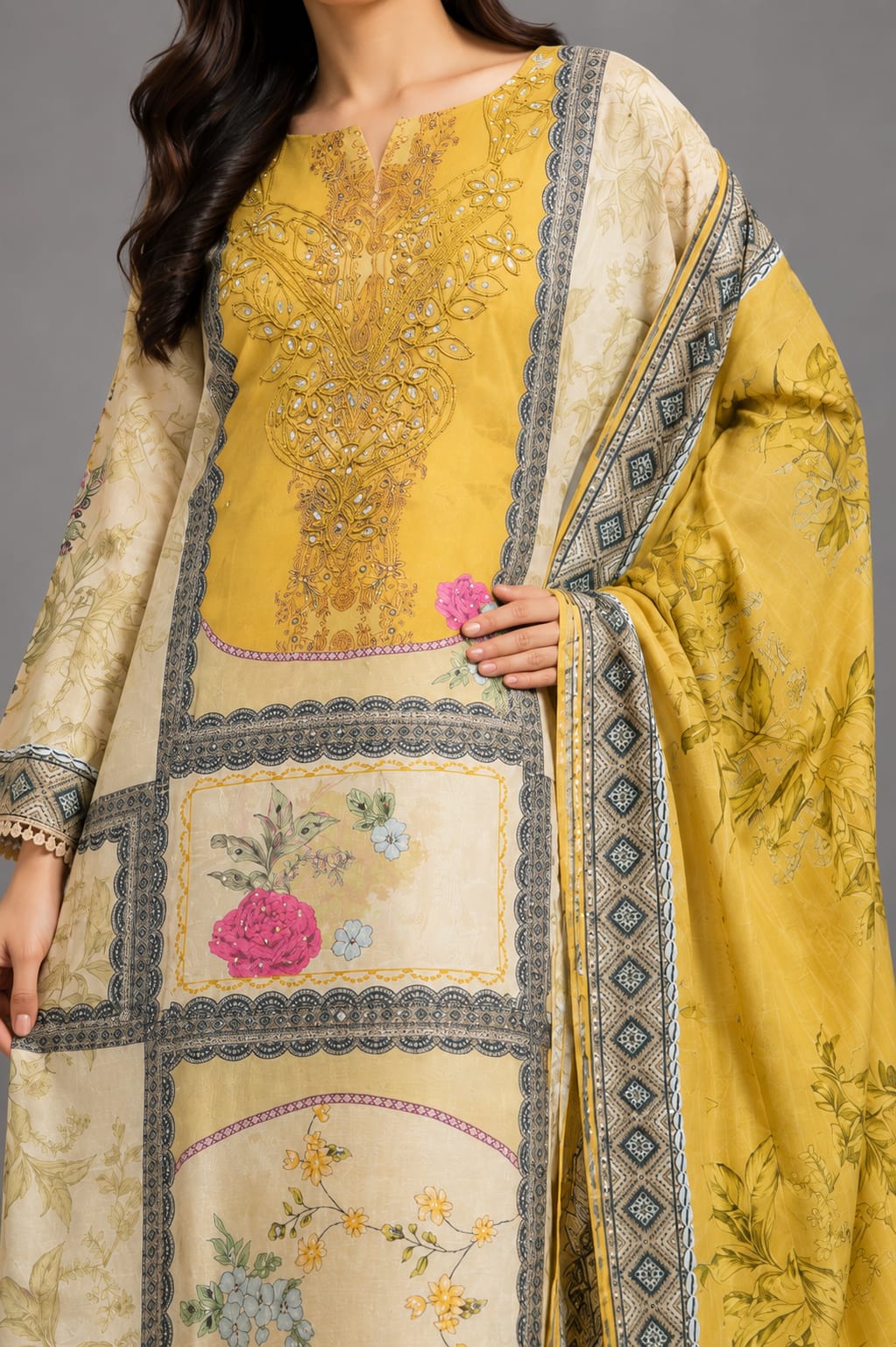Sunlit Floral Muslin Digital Print Unstitched Suit Set for Women | Unstitched Fabric, Suit Set
