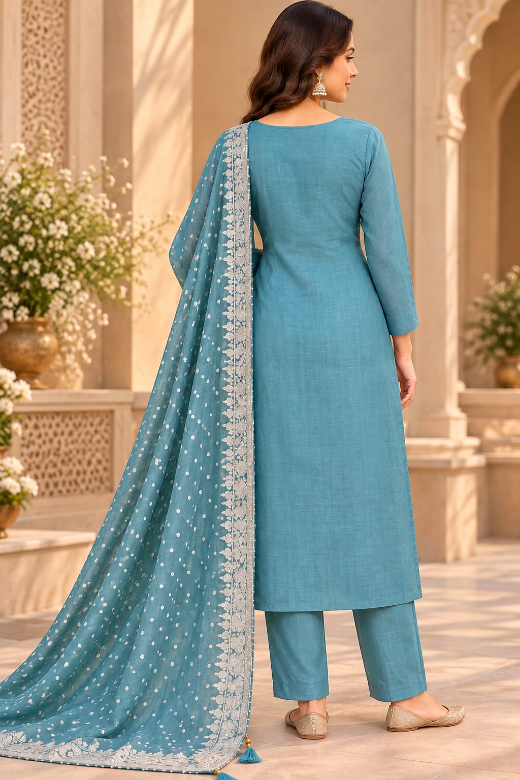 Women’s Blue Embroidered Unstitched Salwar Suit Set with Designer Printed Dupatta | Elegant 3-Piece Ethnic Dress Material