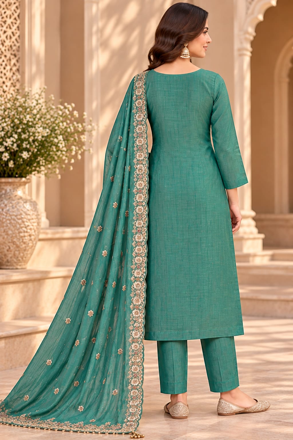 Women’s Teal Embroidered Unstitched Salwar Suit Set with Designer Printed Dupatta | Elegant 3-Piece Ethnic Dress Material
