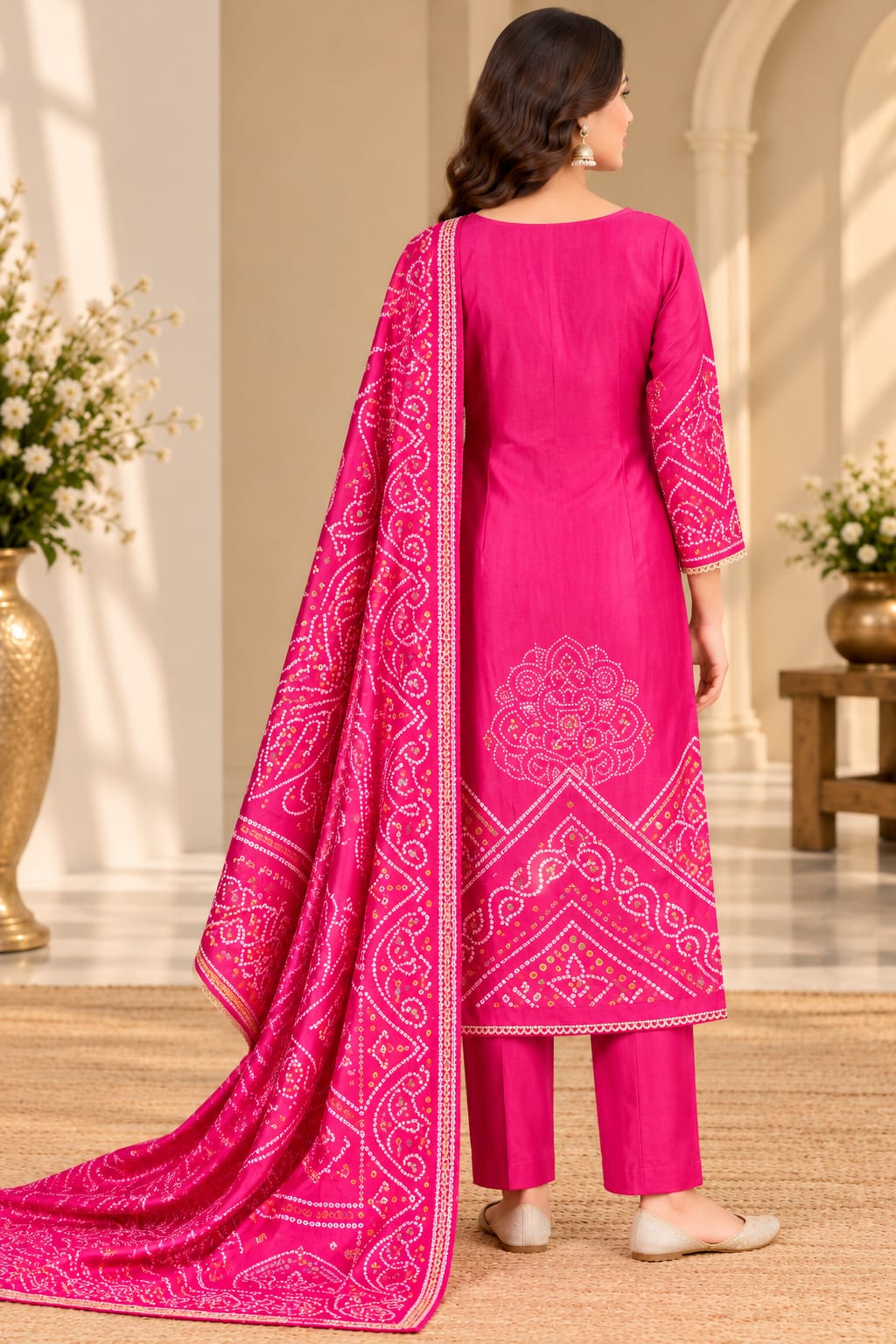 Hot Pink Embroidered Unstitched Suit Set with Matching Dupatta | Designer Ethnic Party Wear Suit for Women