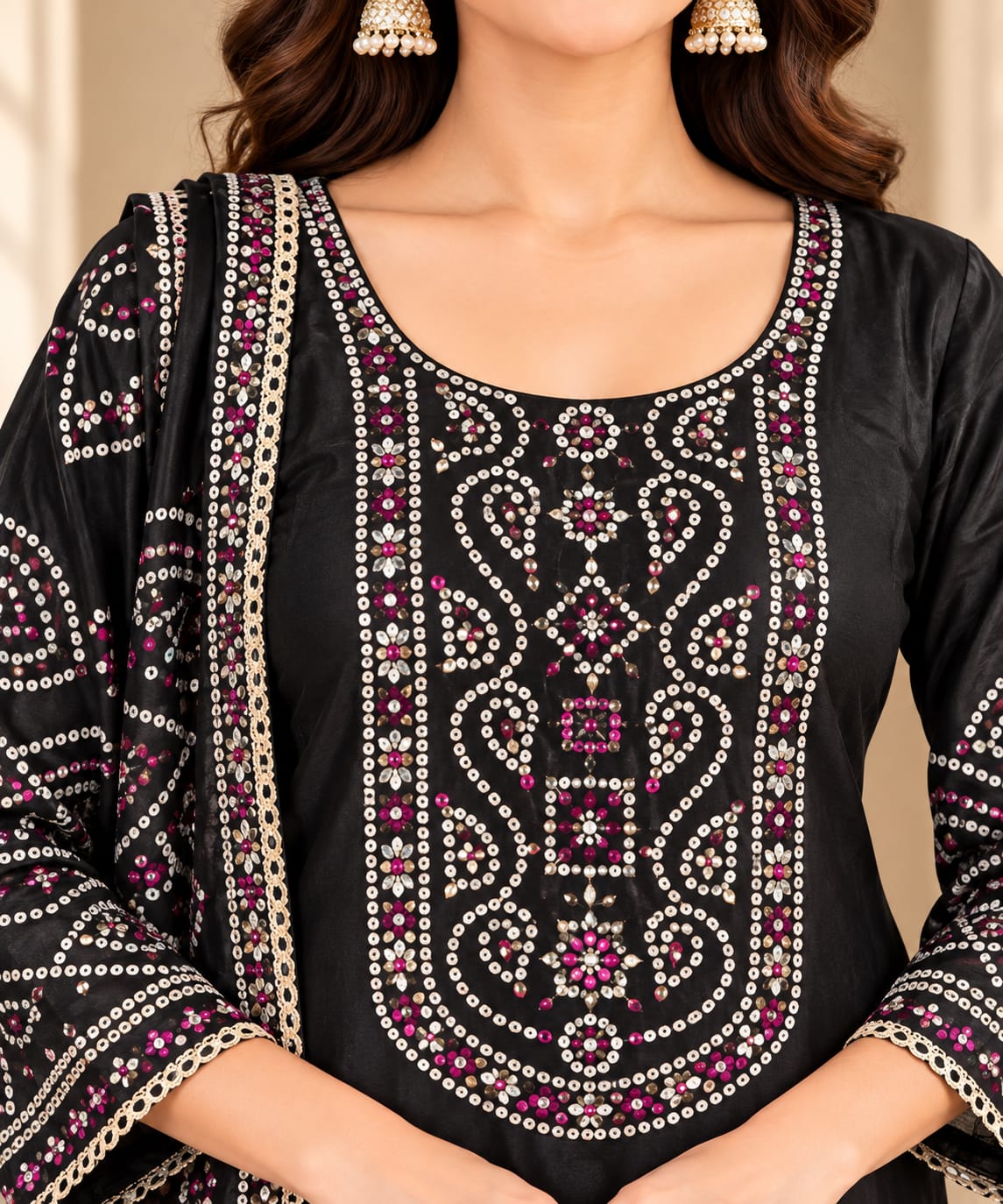 Black Designer Unstitched Suit with Traditional Embroidery Work Dupatta | Elegant Ethnic Ladies Suit