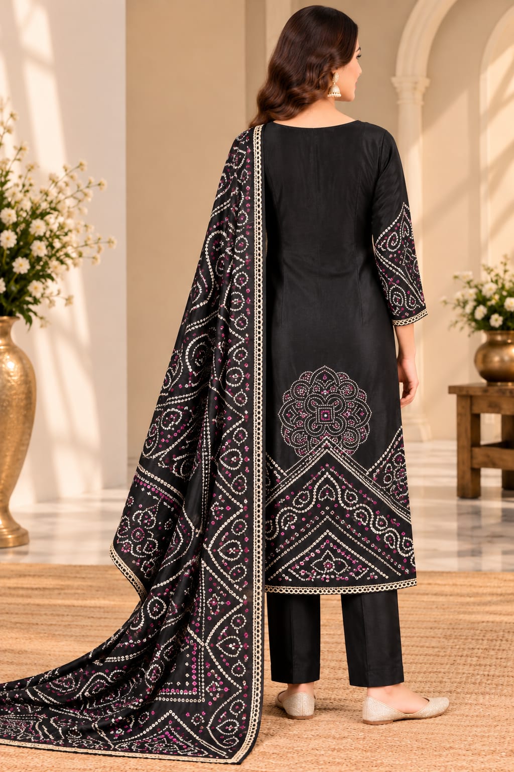 Black Designer Unstitched Suit with Traditional Embroidery Work Dupatta | Elegant Ethnic Ladies Suit