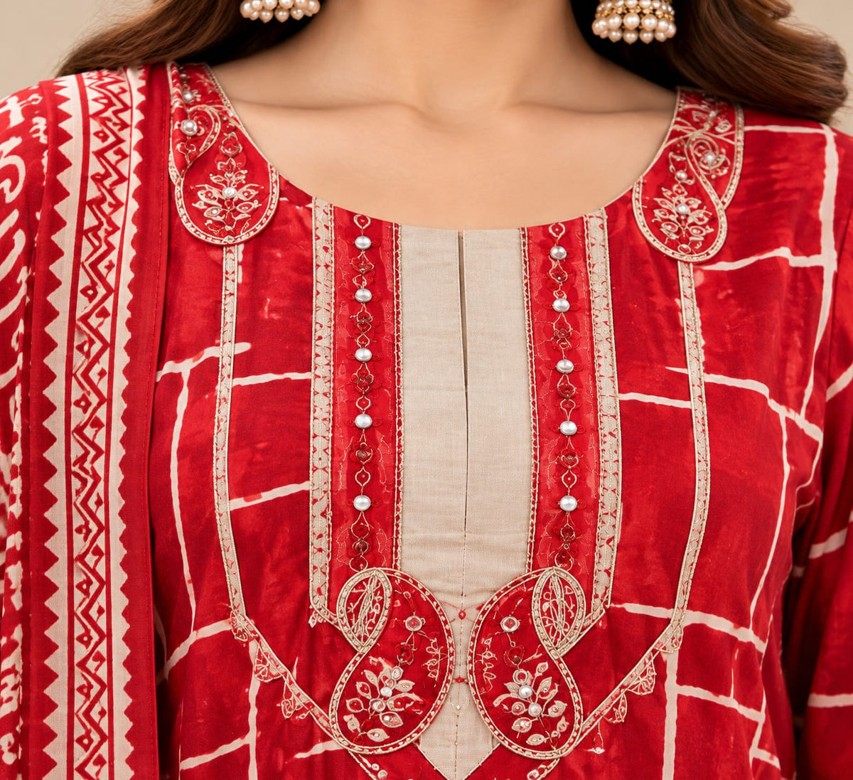 Red Printed Readymade Salwar Suit Set with Matching Pant & Dupatta | Ethnic Wear for Women | Traditional Printed Kurti Set