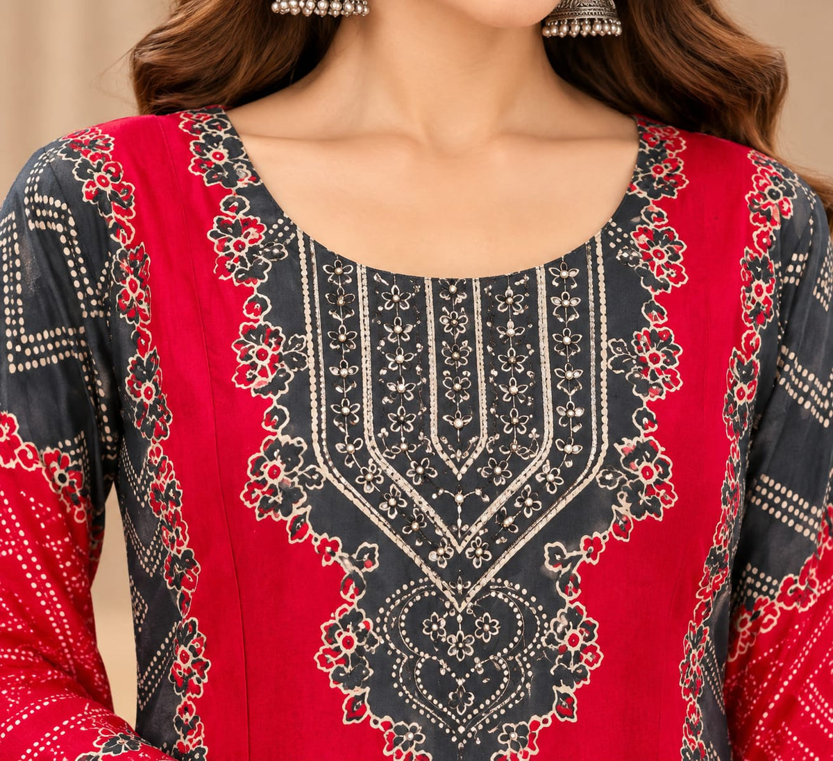 Women’s Red & Black Gajji Silk Readymade Suit Set with Printed Dupatta | Designer Ethnic Wear for Women