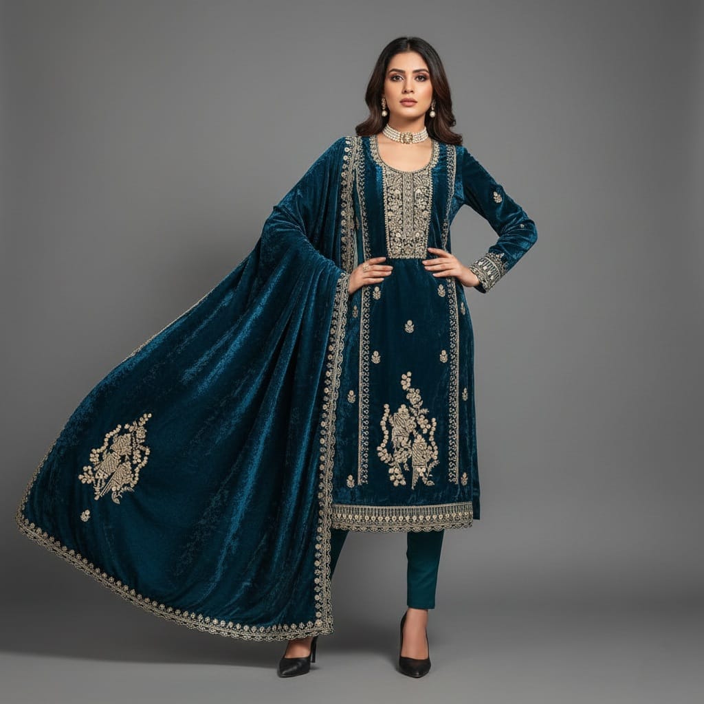 UNSTITCHED 3-PIECE SUIT – MAKMAL VELVET ZARKAN WORK EDITION