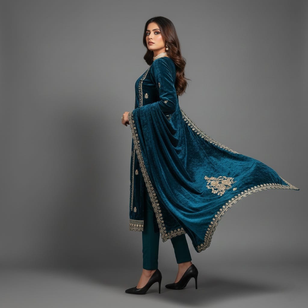 UNSTITCHED 3-PIECE SUIT – MAKMAL VELVET ZARKAN WORK EDITION