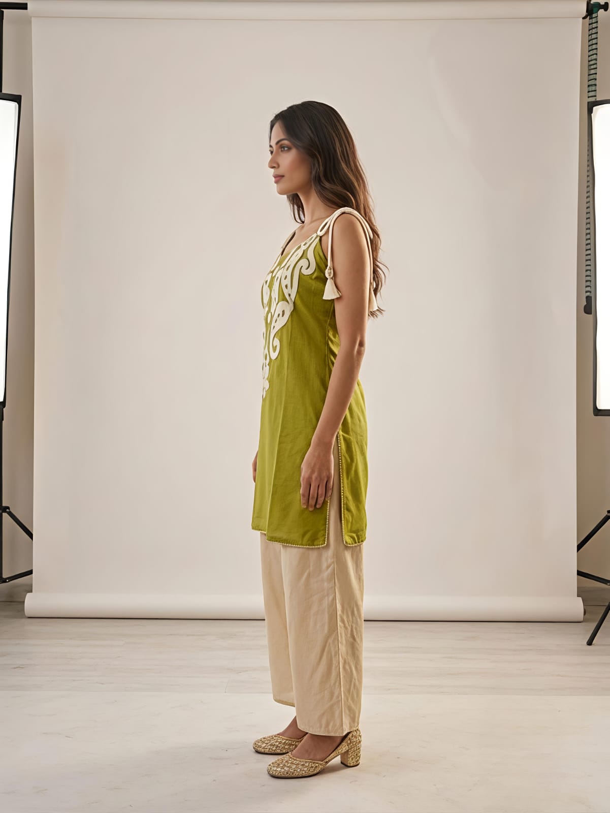 Roohani Olive Ethnic Cotton Co-ord Set For Women