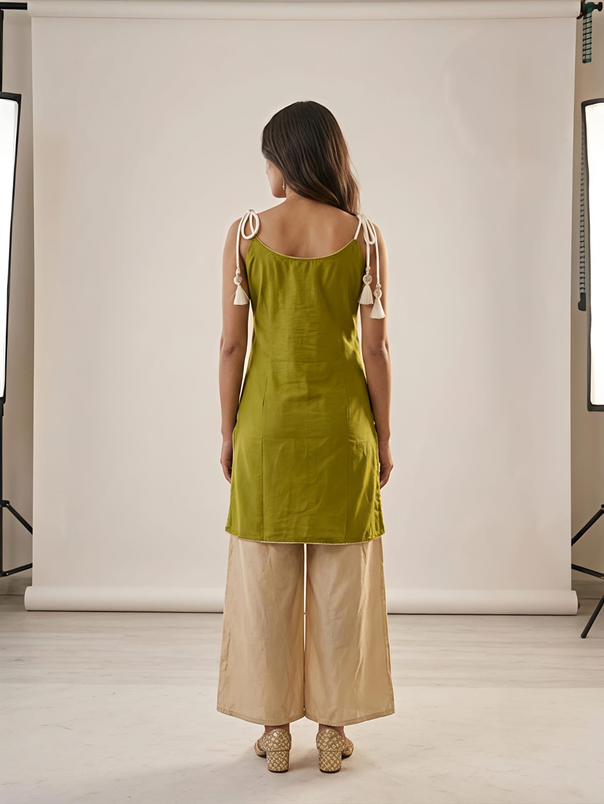 Roohani Olive Ethnic Cotton Co-ord Set For Women