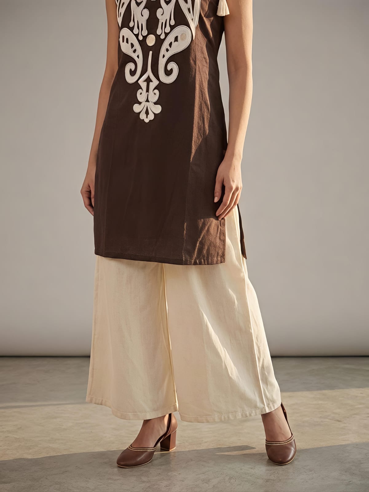 Roohani Brown Ethnic Cotton Co-ord Set For Women
