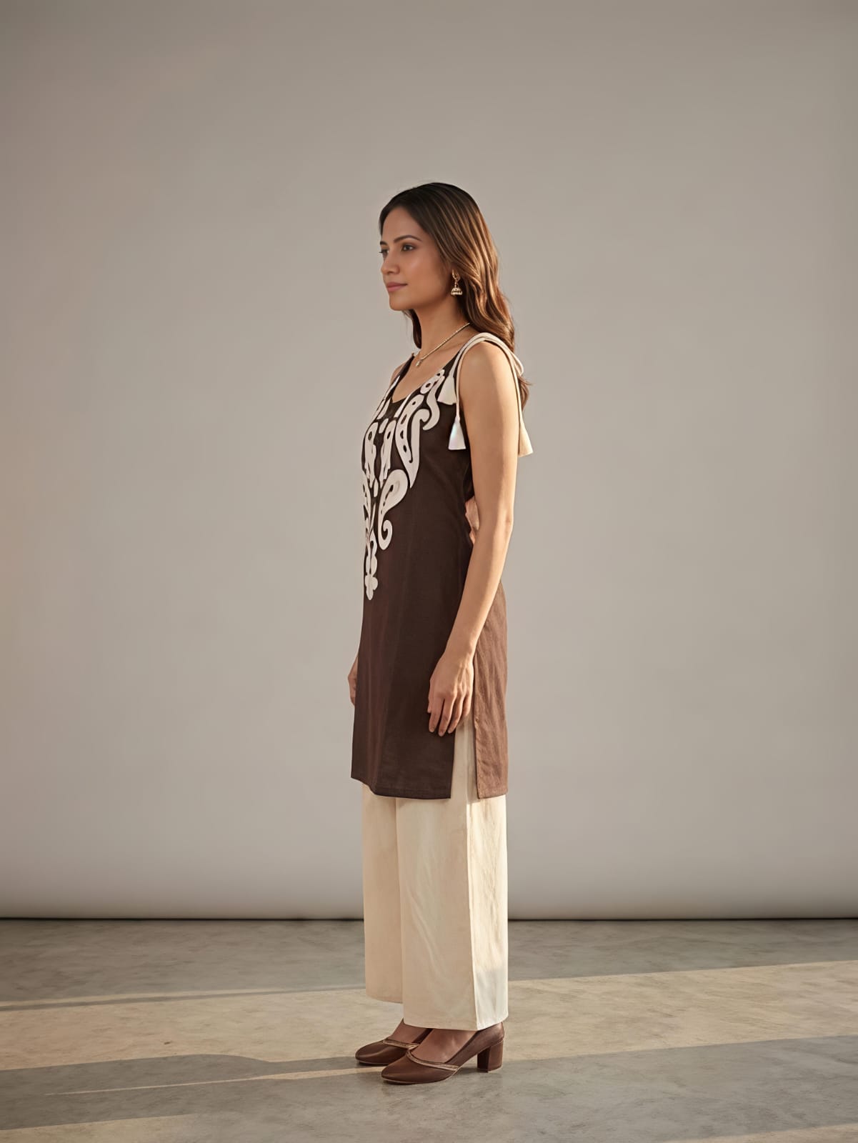 Roohani Brown Ethnic Cotton Co-ord Set For Women