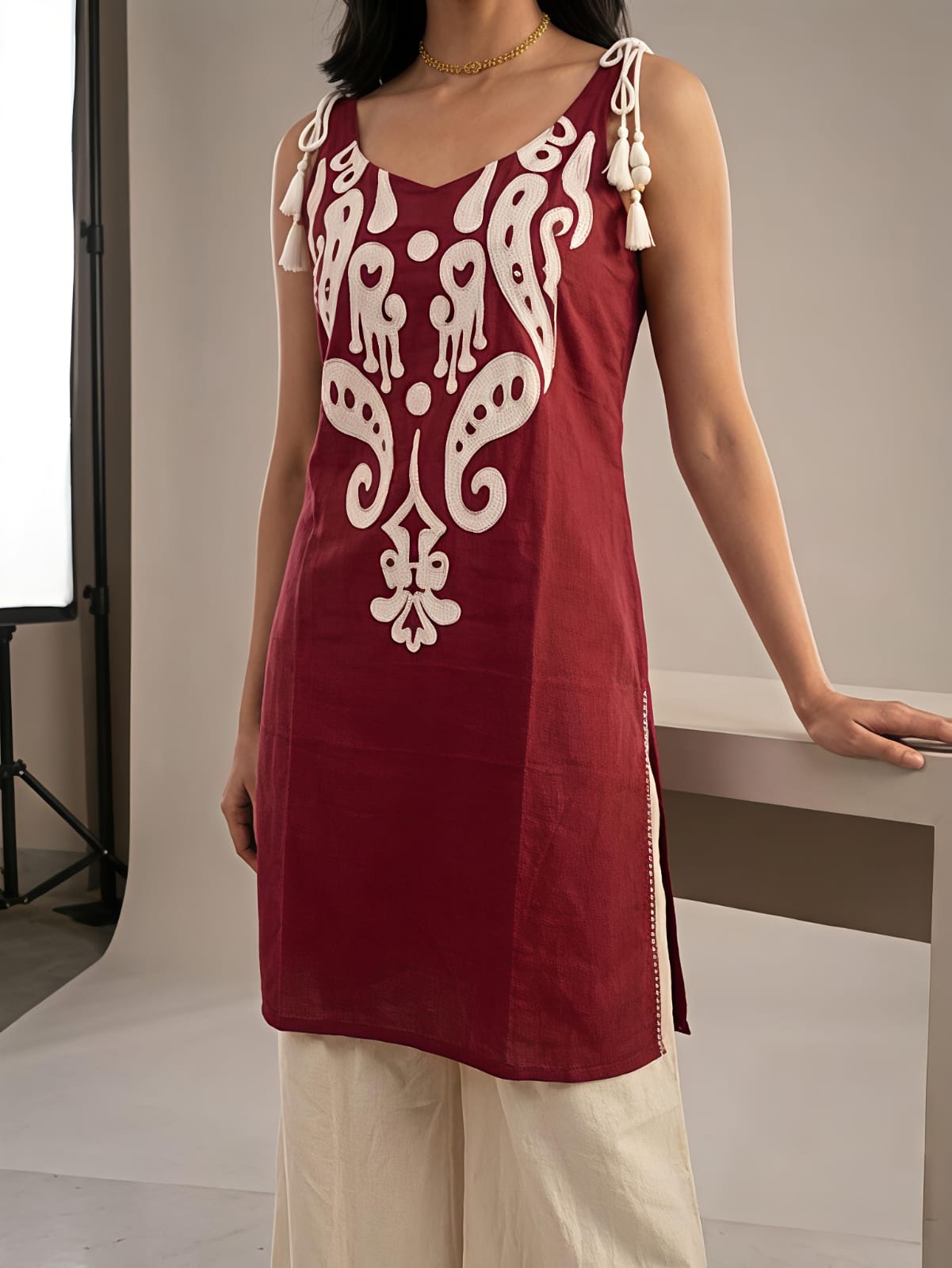 Roohani Rust Orange Ethnic Cotton Co-ord Set For Women
