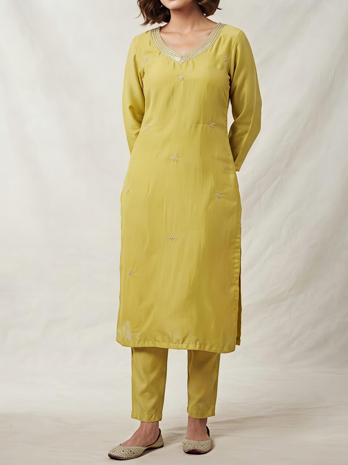Yellow  Blossom Embroidered Designer Suit Set with Organza Dupatta