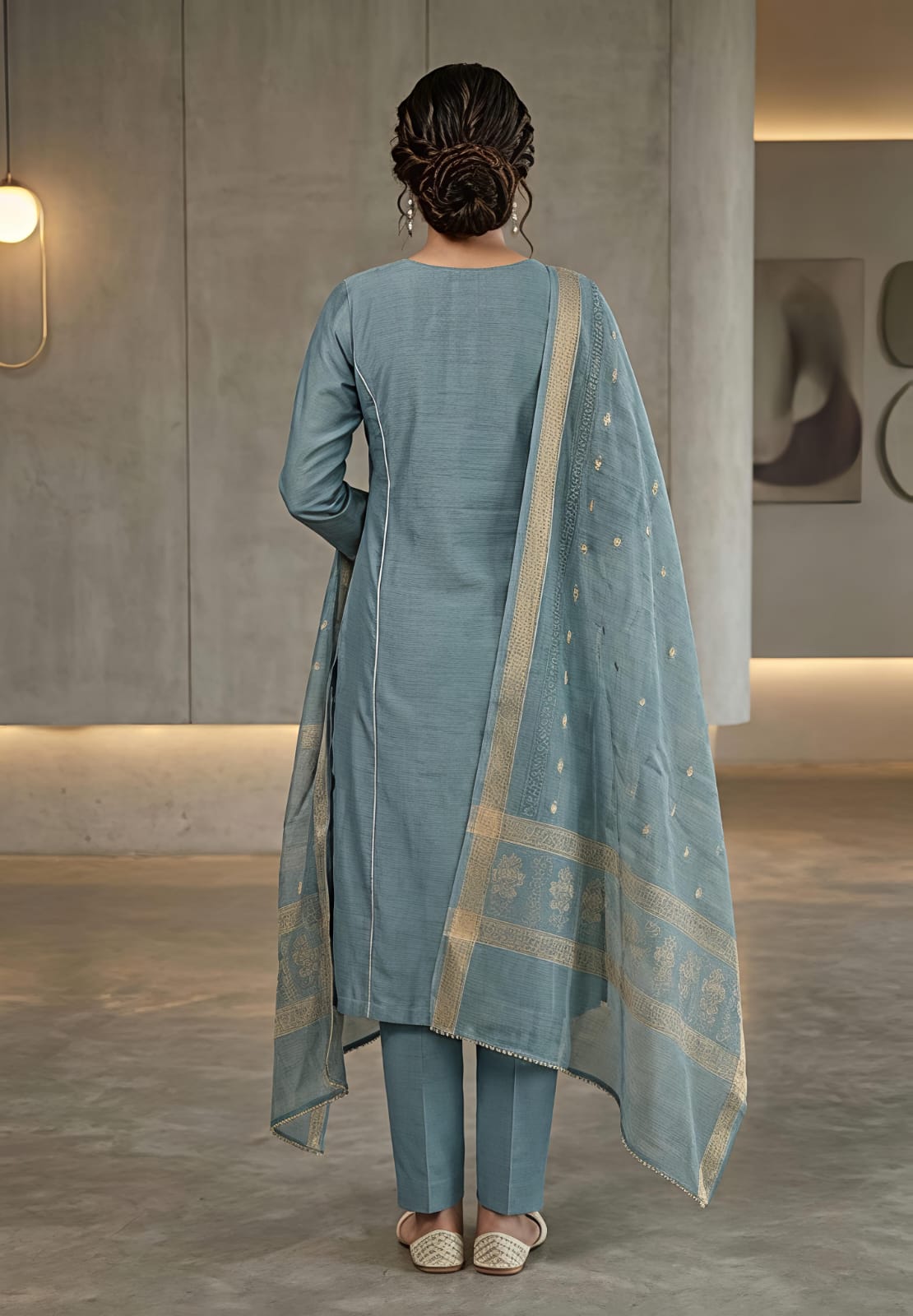 Aqua Blue Mist Elegance Ethnic Suit Set For Women