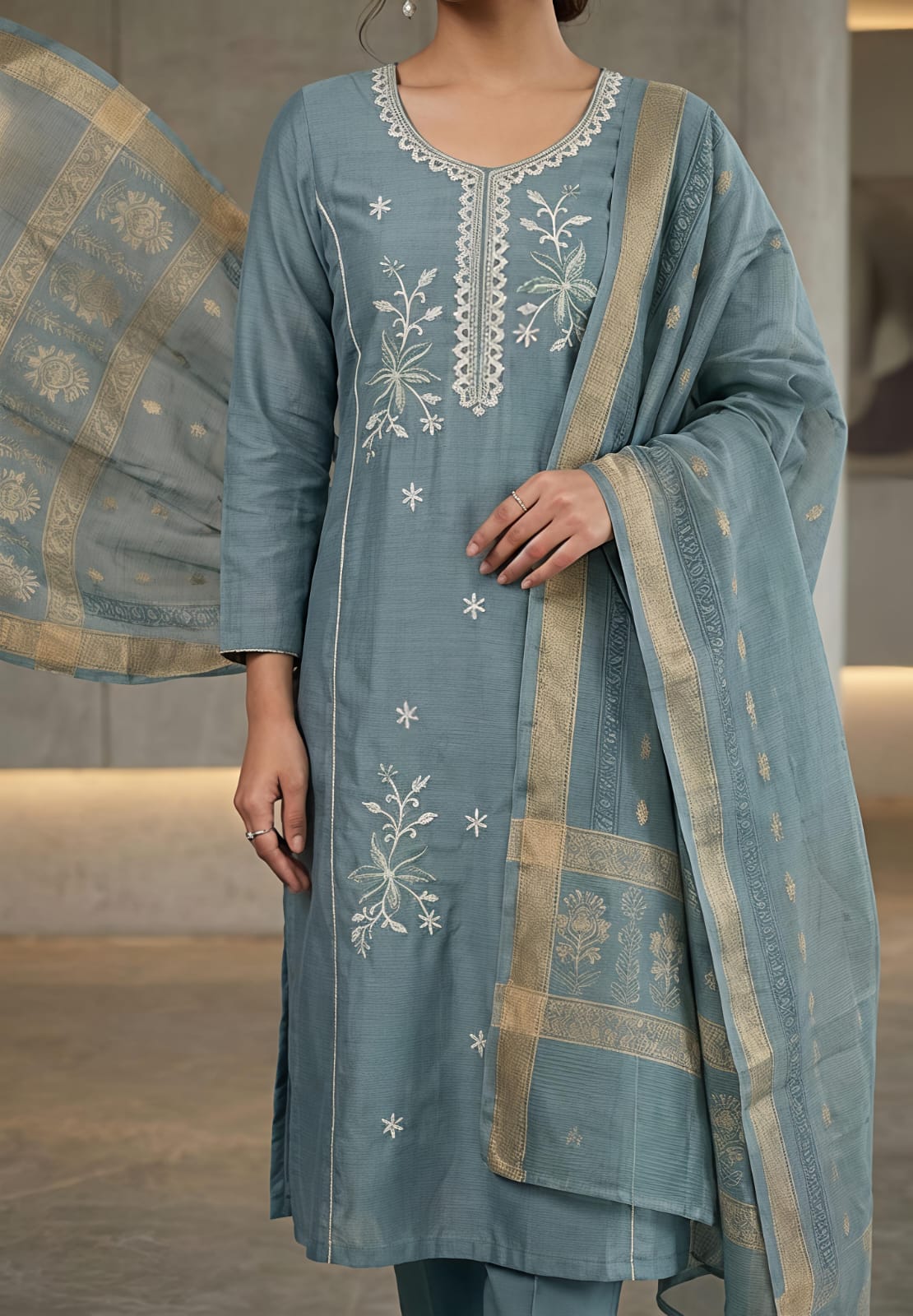 Aqua Blue Mist Elegance Ethnic Suit Set For Women