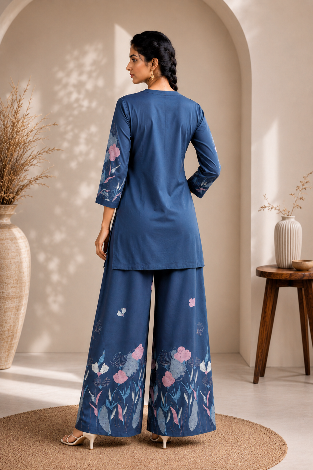 Twilight Garden Premium Viscose Blue Co-ord Set