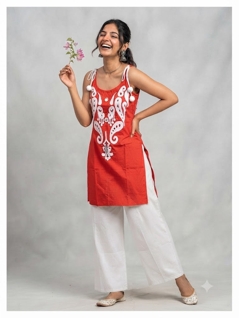 Roohani Orange Ethnic Cotton Co-ord Set For Women