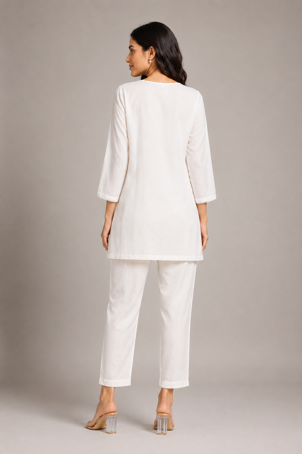 Women’s White Floral Embroidered Mul Chanderi Co-Ord Set with Matching Pants