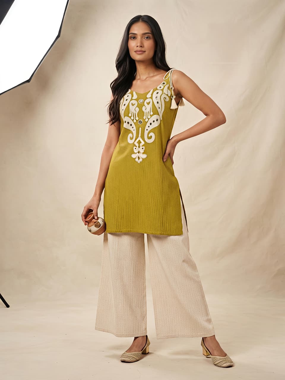 Roohani Mustard Ethnic Cotton Co-ord Set For Women