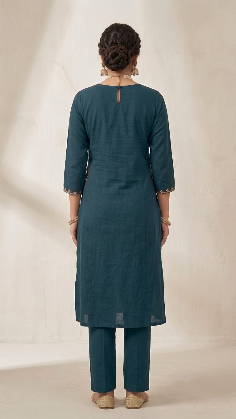 Designer Dabu Cotton Bottle Green Co-ord Set With Embroidery work