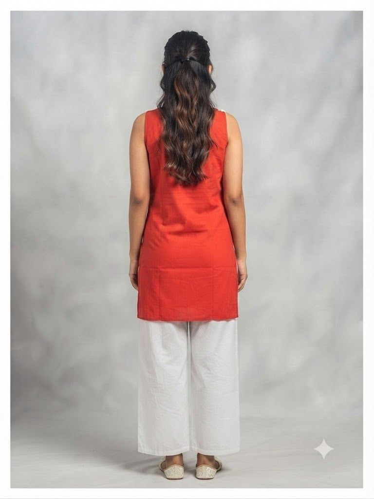 Roohani Orange Ethnic Cotton Co-ord Set For Women