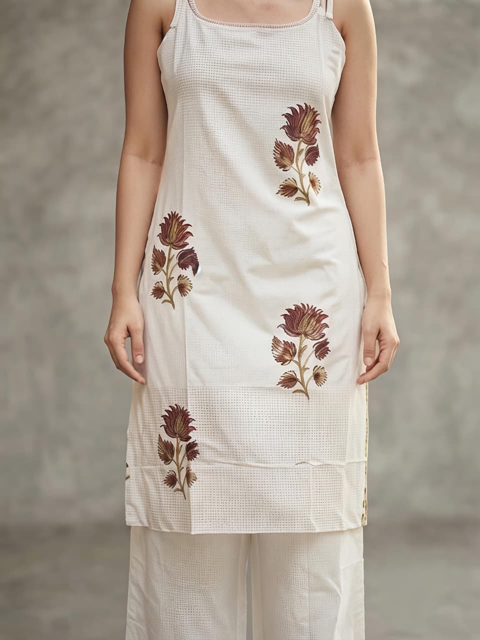 Brown Floral Booty Ivery Cotton Co-ord Set For Women