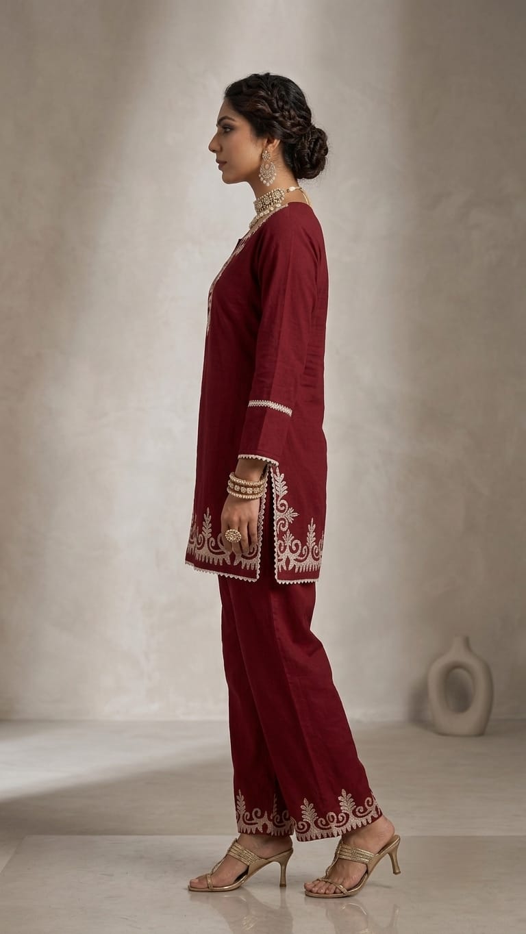 Designer Dabu Cotton Co-ords With Kashmiri Work