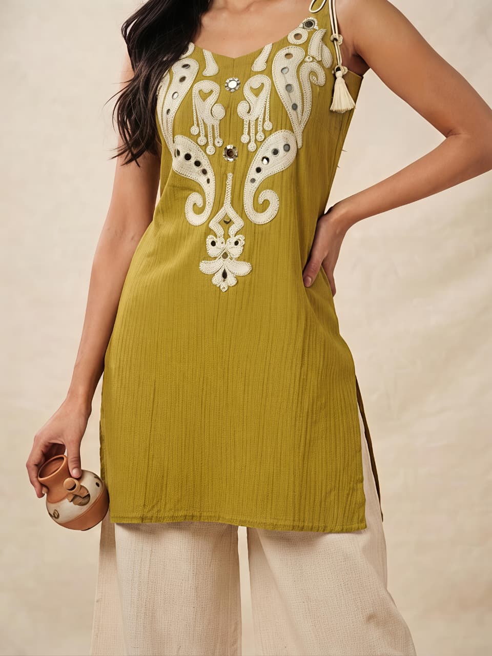 Roohani Mustard Ethnic Cotton Co-ord Set For Women
