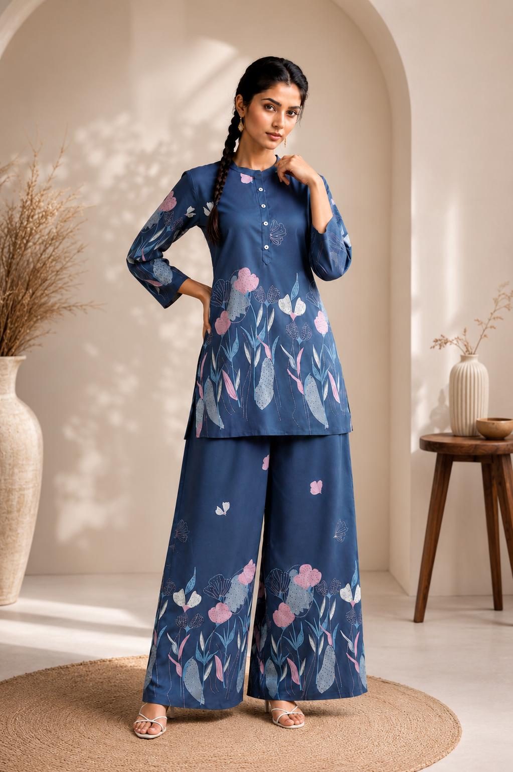 Twilight Garden Premium Viscose Blue Co-ord Set
