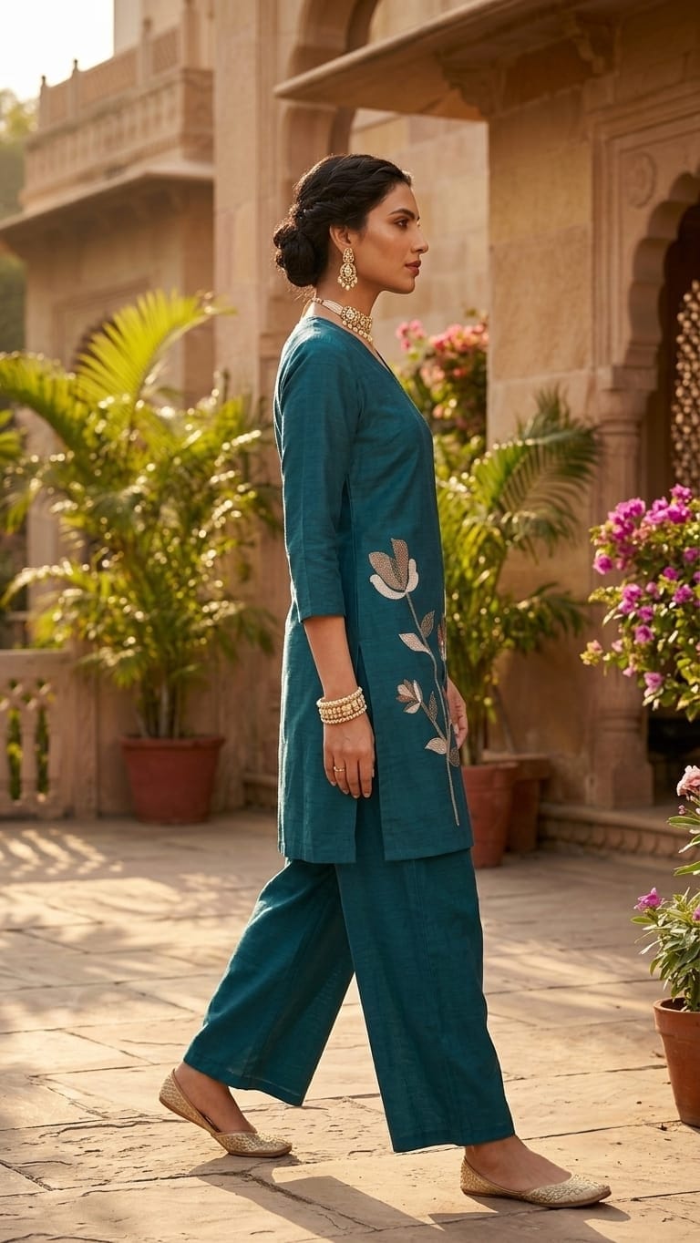 Designer Dabu Cotton Blue Khadi style Co-ord Set