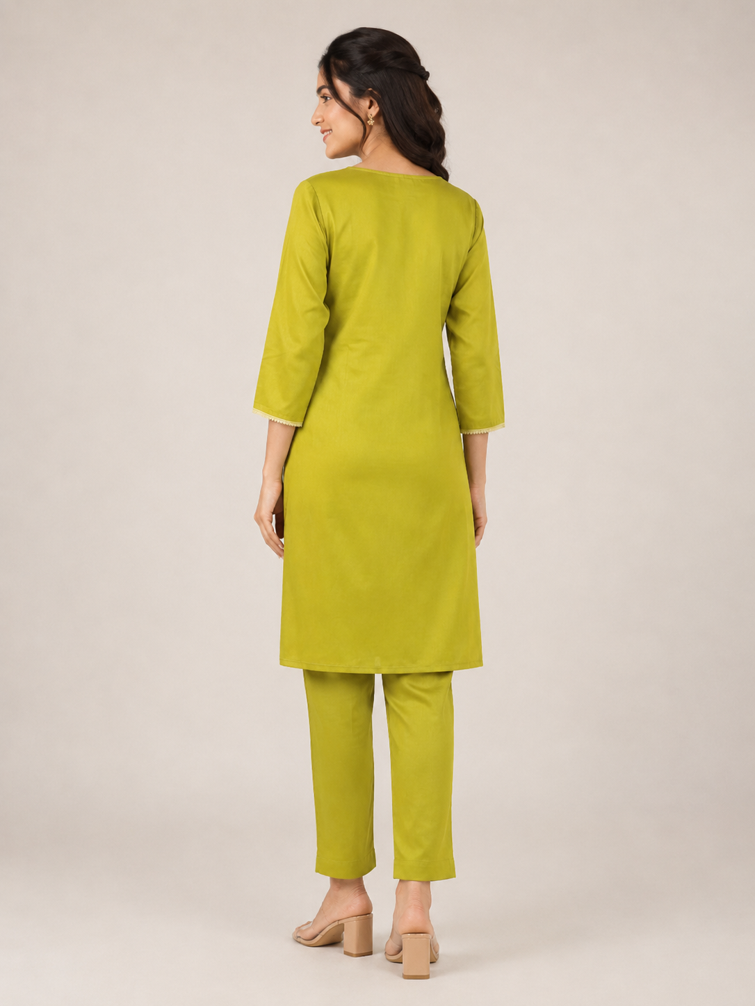 Women’s Olive Green Floral Embroidered Mul Chanderi Co-ord Set