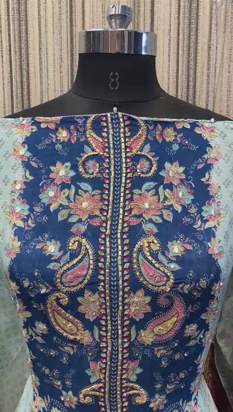 UNSTITCHED 3-PIECE SATIN CRAPE PAKISTANI SUIT