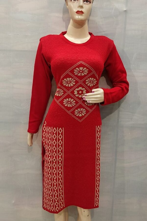 Red Coloured Woolen Kurti with Resham work for women