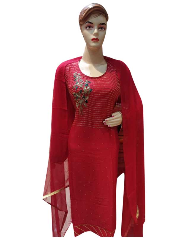 Red crape silk Designer thread Work Salwar Suit for Women