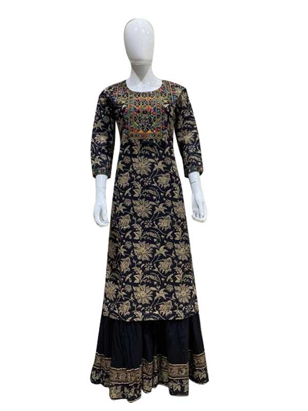 The Black Color Cotton kurti with Plazzo Set For Women