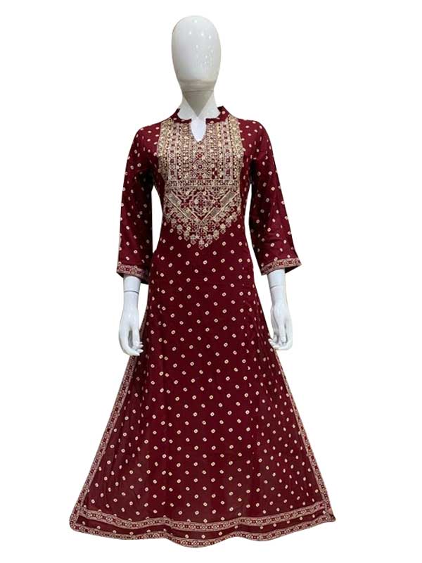 Stylish Maroon Color Cotton Kurti with Embroidery work