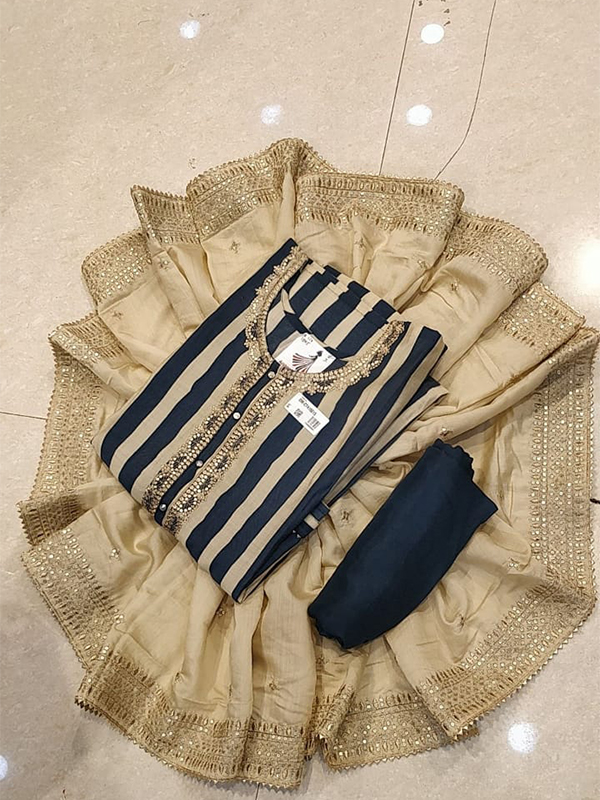 Blue Color Silk Designer Print Salwar Suit for Women